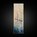 Sailboats On Calm Sea Canvas In Japanese Ukiyo-e Style, Traditional Woodblock Print, Framed Canvas Print, Tall Skinny Japanese Wall Art, Ready To Hang