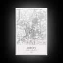 Akron Street Map, Akron Map, Map Wall Art, Office Wall Art, City Map Print, Minimalist, Modern Art, Wall Art, Canvas Print, Canvas Wall Art