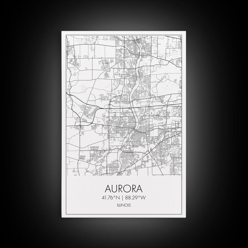 Aurora Street Map, Illinois Map, City Map Wall Art, Daughter Gift, Travel Map, Minimalist Art, Wall Art, Canvas Print, Canvas Wall Art