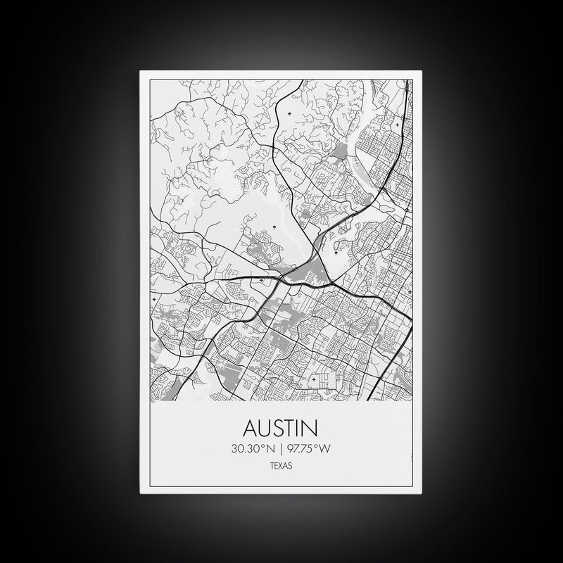 Austin Street Map, Texas Map, City Map Art, Office Wall Art, Travel DÃ©cor, Minimalist Art, Wall Art, Canvas Print, Canvas Wall Art