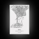 Bali Street Map, Indonesia Map, Asian City Wall Art, Travel Gift, Living Room Art, Minimalist Art, Wall Art, Canvas Print, Canvas Wall Art