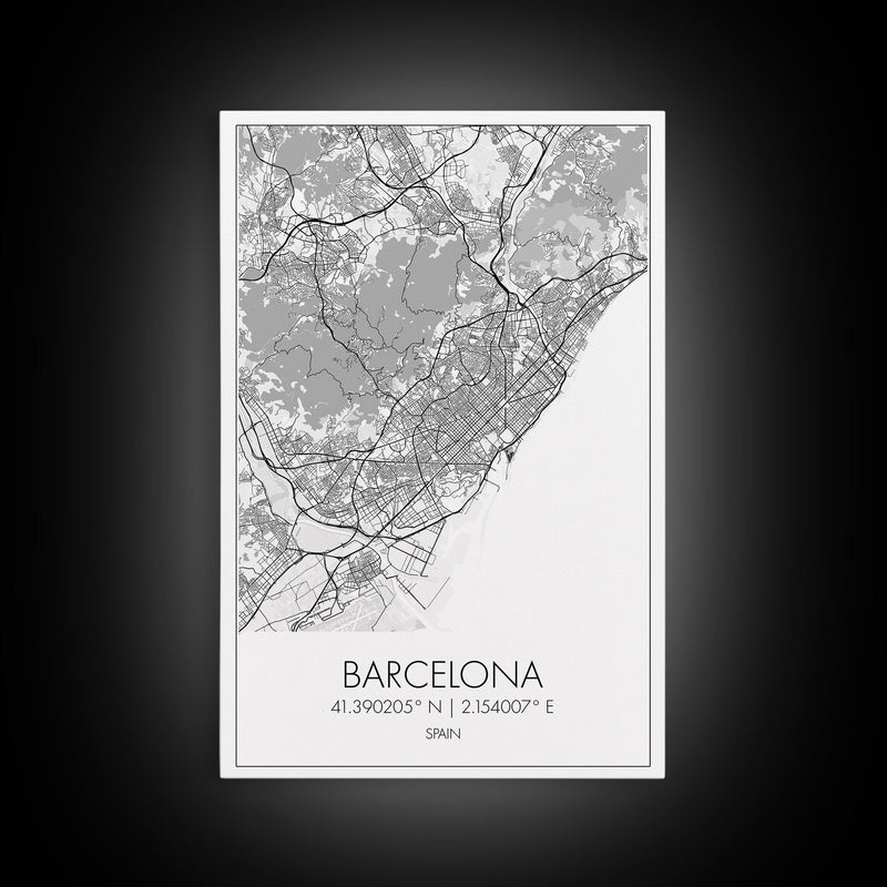 Barcelona Street Map, Spain Map, City Wall Art, Europe Travel Art, Anniversary Gift, Modern Art, Wall Art, Canvas Print, Canvas Wall Art