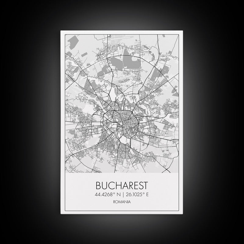 Bucharest Street Map, Romania Map, City Map Art, Modern Art, Wall Art, Canvas Print, Canvas Wall Art, Adventure Wall Art, Vacation Gift