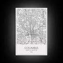 Columbus Street Map, Ohio Map, City Map Art, Minimalist Art, Wall Art, Canvas Print, Canvas Wall Art, Travel Decor, Office Wall Art