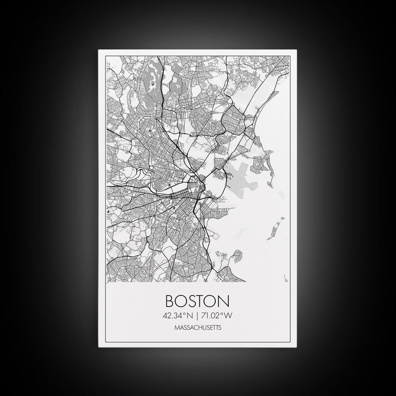 Boston Street Map, Massachusetts Map, City Map Art, Modern Art, Wall Art, Canvas Print, Wall Art For Bedroom, Gifts For Him, Travel DÃ©cor