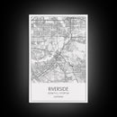 Riverside Street Map, California Map, City Map Art, Minimalist Art, Wall Art, Canvas Print, Office Wall Décor, Gifts For Dad, Travel Print