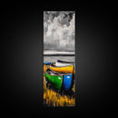 Abstract Canoe Painting Canvas Print Nautical Decor Rustic Wall Art Coastal Landscape Art Blue and Green Wall Art Tall Skinny Art