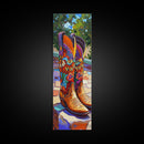 Western Cowboy Boots Art Framed Canvas Print, Rustic Wall Art, Coastal Cowgirl Wall Art, Moody Art, Whimsical Art, Gift Idea