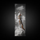 Howling Coyote on Rock Framed Canvas Print | Rustic Western Wall Art | Wildlife Painting | Moody Art | Farmhouse Decor | Gift Idea