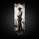 Black and White Cowboy Art Framed Canvas Print, Rustic Wall Art, Moody Art, Southwest Wall Art, Vintage Horse Art, Tall Narrow Art