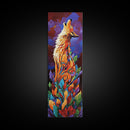 Colorful Howling Wolf Canvas Print rustic decor, long narrow wall art, wildlife painting, tall skinny art, moody art, animal wall art, whimsical art, southwest wall art, Joshua tree art
