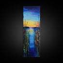 Vibrant Lake Reflection Framed Canvas Print lake Tahoe art landscape painting sunset over water coastal decor extra wide wall art