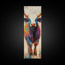 Colorful Bull Painting Canvas Print rustic wall art, barn landscape oil painting, farmhouse art, gift idea him, moody art decor