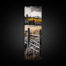 Rustic Mountain Fence Framed Canvas Print, Birch Tree Art, Fall Landscape Painting, Moody Art, Farmhouse Art, Above Sofa Art