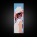Chic Woman in Pink Hat Light Pink Wall Art Framed Canvas Print Fashion Illustration Modern Home Decor Bedroom Art