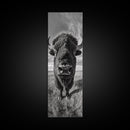 Majestic Bison Close-Up, Framed Canvas Print, rustic wall art, cowboy home décor, wildlife photography, farmhouse art, black and white photography