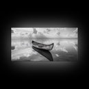 Tranquil Canoe Reflection, lake Tahoe art, nautical decor, seascape painting, coastal landscape art, panoramic painting, framed canvas print