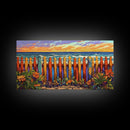 Vibrant Coastal Fence, beach decor, coastal landscape art, coastal wall art, nautical painting, extra wide art, framed canvas print