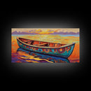 Sunset Canoe, seascape painting, coastal painting, nautical wall art, above sofa art, ocean decor, bright colors, Canvas Print