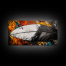 Feather Painting, whimsical art, black and white painting, abstract painting, moody art, colorful background, modern decor, Framed Canvas Print
