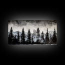 Pine Tree Forest, Moody Landscape Painting, Black and White Wall Art, Nature Wall Art, Extra Wide Art, Framed Canvas Print, Rustic Decor