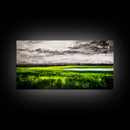 Marsh Landscape Painting, Green Wall Art, Nature Artwork, Panoramic Art, Extra Wide Art, Framed Canvas Print, Rustic Home Decor