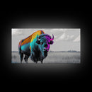 Neon Buffalo Portrait Canvas Print | Western Wall Art | Afrocentric Art | Moody Art | Rustic Decor | Southwest Art | Extra Wide Art.