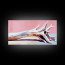 Driftwood, wabi sabi art, rustic decor, framed canvas print, minimalistic art, light pink wall art, extra wide art, boho art