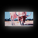 Texas Longhorn, rustic decor, bull and bear art, southwest wall art, pink orange wall art, extra wide art, framed canvas print