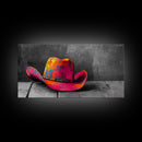 Vibrant Cowboy Hat Framed Canvas Print | Western Wall Art | Chicano Art | Moody Art | Southwest Decor | Rustic Art | Extra Wide Art