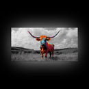 Psychedelic Longhorn Art Framed Canvas Print Vibrant Whimsical Art Southwest Wall Art Gift Idea Above Bed Art Rustic Decor
