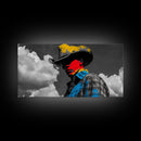 Western Cowboy Portrait Canvas Print Rustic Decor Southwest Wall Art Black Cowgirl Painting Farmhouse Art Extra Wide Horizontal Art