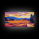 Mountain Landscape Art, pink orange wall art, sunset painting, extra wide art, panoramic art, landscape painting, canvas print
