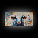 Longhorn Painting, Framed Canvas Print, Rustic Wall Art, Southwest Wall Art, Farmhouse Art, Extra Wide Art, Above Couch Art, Moody Art