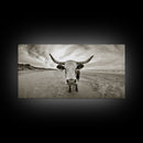Longhorn, beach, western decor, rustic art, farmhouse art, extra wide art, above sofa art, panoramic painting, framed canvas print