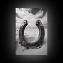 Horseshoe art, western decor, rustic wall art, wabi sabi wall art, moody photography, minimalist art, canvas print, living room art