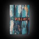 Rustic blue door, worn leather belt, southwest wall art, farmhouse art, textured painting, wabi sabi art, framed canvas print, rustic decor