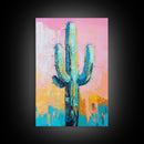 Abstract Cactus Painting, Boho Desert Art, Pink Green Wall Art, Southwest Wall Decor, Framed Canvas Print, Bold Colorful Art
