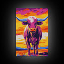 Pop Art Cow, Pink Orange Wall Art, Southwest Wall Art, Canvas Print, Rustic Decor, Farmhouse Art, Living Room Art, Bold Wall Art
