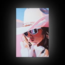 Pink Cowgirl Portrait, black cowgirl painting, western art, pink wall art for dorm, rustic decor, framed canvas print, gift idea for her