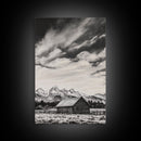 Rustic Cabin, Smoky Mountain Art, Black and White Landscape, Western Wall Art, Wabi Sabi Art, Farmhouse Decor, Canvas Print