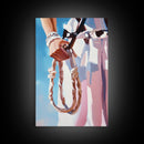 Cowgirl Holding Rope, Black Cowgirl Painting, Framed Canvas Print, Rustic Decor, Western Art, Feminine Art, Light Pink Wall Art