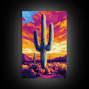Saguaro Cactus, Desert Sunset, Vibrant Landscape, Southwest Wall Art, Canvas Print, Extra Wide Art, Rustic Decor, Joshua Tree Art
