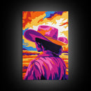 Vibrant Cowboy Painting, Chicano Art, Western Sunset Art, Pink Orange Wall Art, Afrocentric Wall Art, Canvas Print, Southwest Decor, Rustic Wall Art