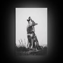 Howling Wolf, wildlife art, moody art, rustic decor, nature photography, black and white animal print, framed canvas print, minimalist art