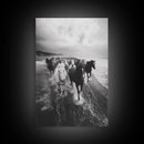 Horse wall art, wild mustangs, moody art, rustic decor, nature photography, black and white art, panoramic art, canvas print, living room art