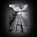 Cliffside view, nautical decor, rustic photography, seascape painting, wabi sabi art, black and white art, canvas print, above sofa art