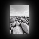 Stone beach, coastal landscape art, black and white art, wabi sabi wall art, minimalist art, nature photography, framed canvas print