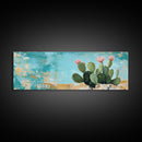 Blooming Cactus, agave painting, botanical prints, desert landscape art, teal wall art, wabi sabi art, rustic decor, Framed Canvas Print