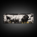 Black and White Cow, farmhouse art, rustic wall art, extra wide art, wabi sabi art, vintage horse art, Canvas Print